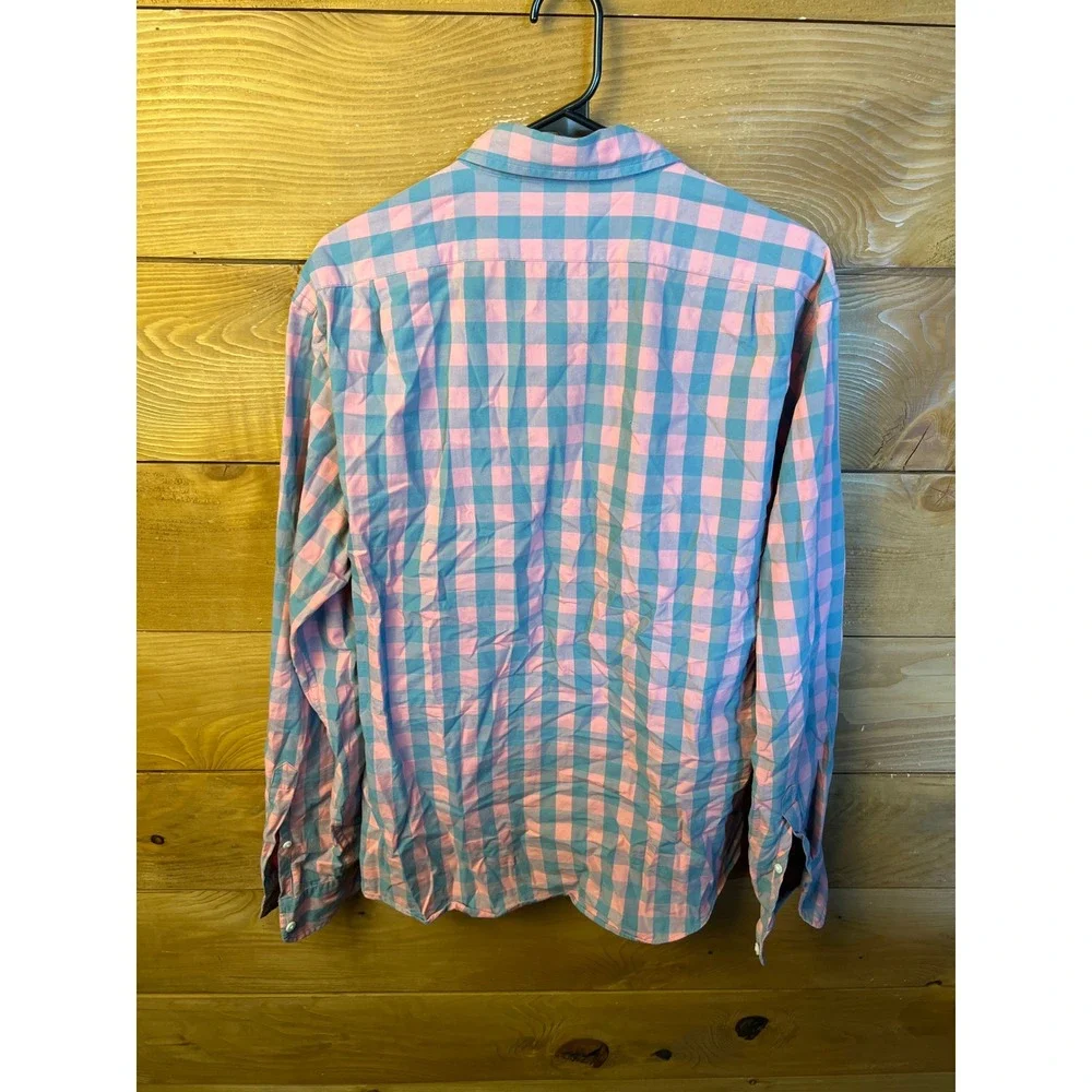 J. Crew Men Slim Fit Long Sleev Button Down Shirt Pink Blue Checkered Lg Gingham